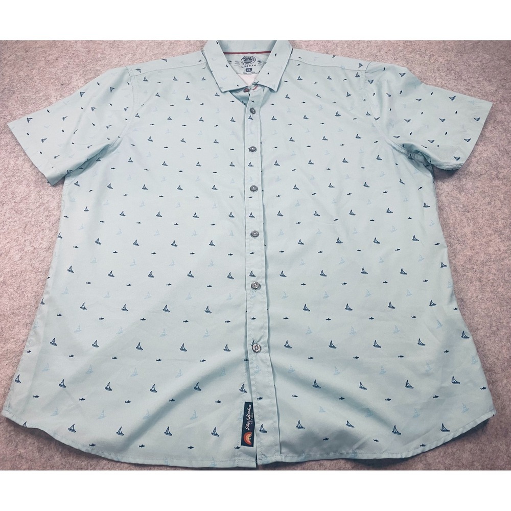 Flag & Anthem Madeflex Mens XL Mint Nautical Sailboat Shark Short‎ Sleeve Shirt